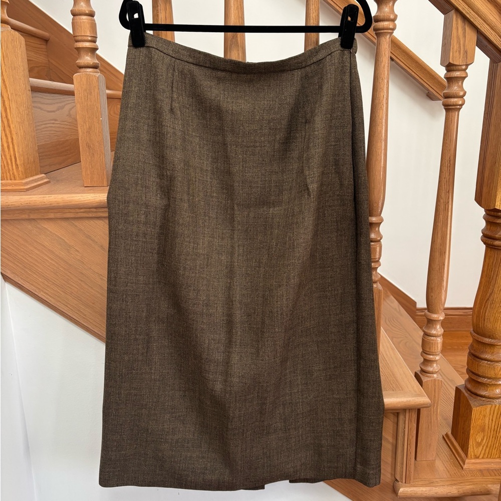 Vintage Brown Ankle Skirt with Back Slit and Side Zip